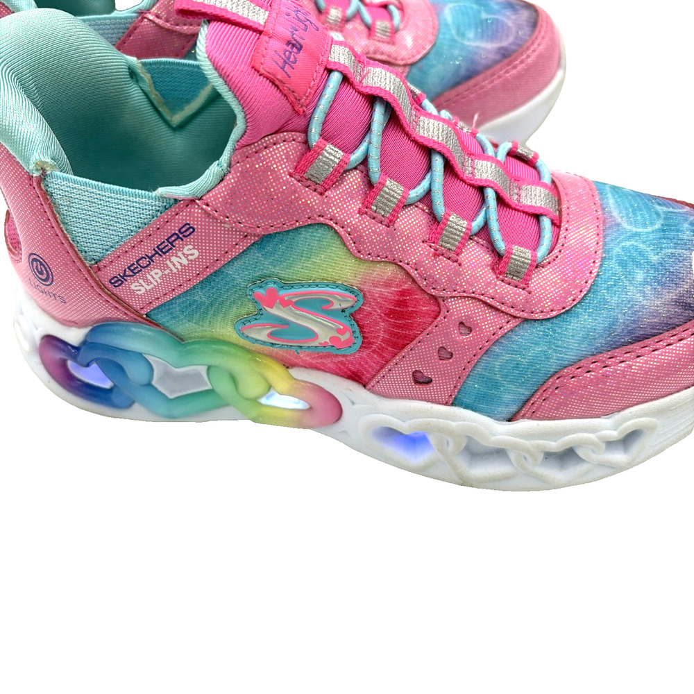 Skechers Heart Lights Sneakers Little Girls 13 Pink Multi Elastic Laces Shoes